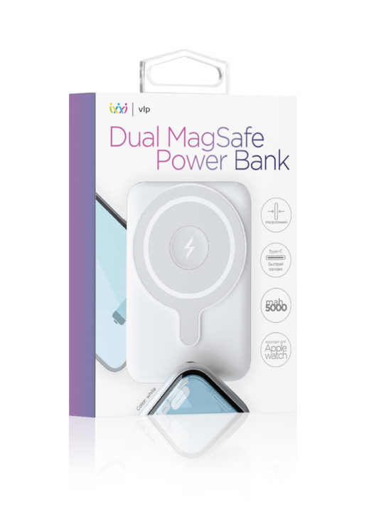 Аккумулятор внешний VLP Dual Magsafe PowerBank 5000 mAh, USB-C, белый Аккумулятор внешний VLP Dual Magsafe PowerBank 5000 mAh, USB-C, белый